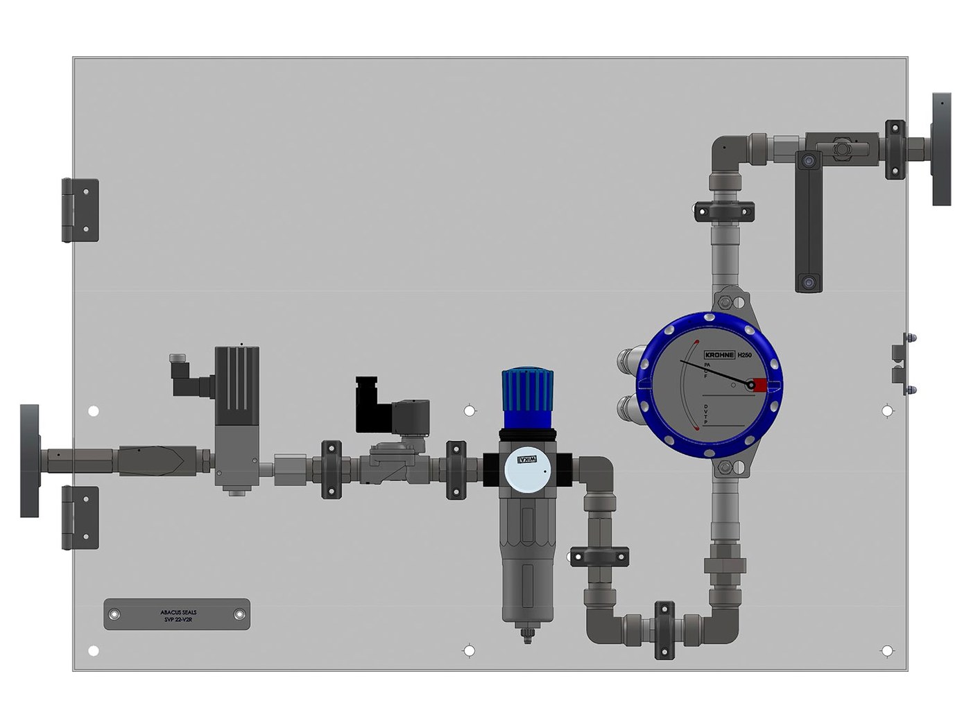 Progetto CAD: pannello gas di barriera con misuratore di portata